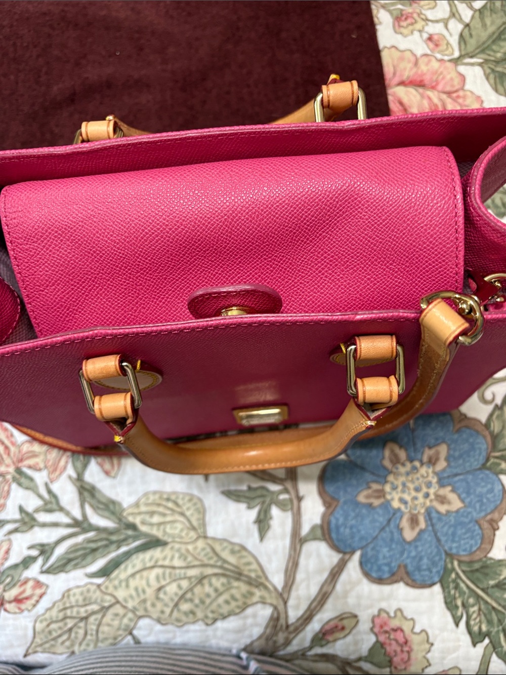 Dooney & Bourke Hot Pink Leather Tote with Wallet and Tan Trim - Picture 4 of 4